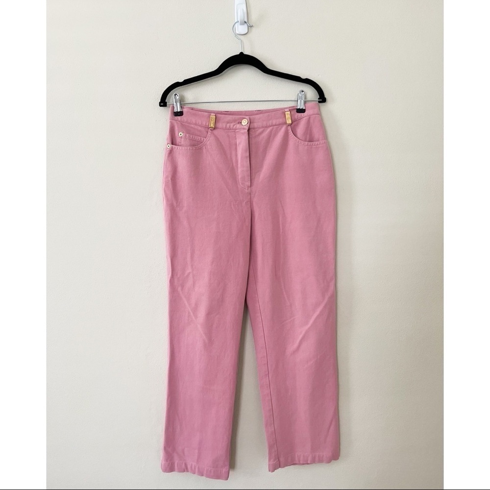 ST JOHN High Waist Polo Sport Cropped Cotton Pink Trousers Pants Sz 6 - Picture 2 of 7